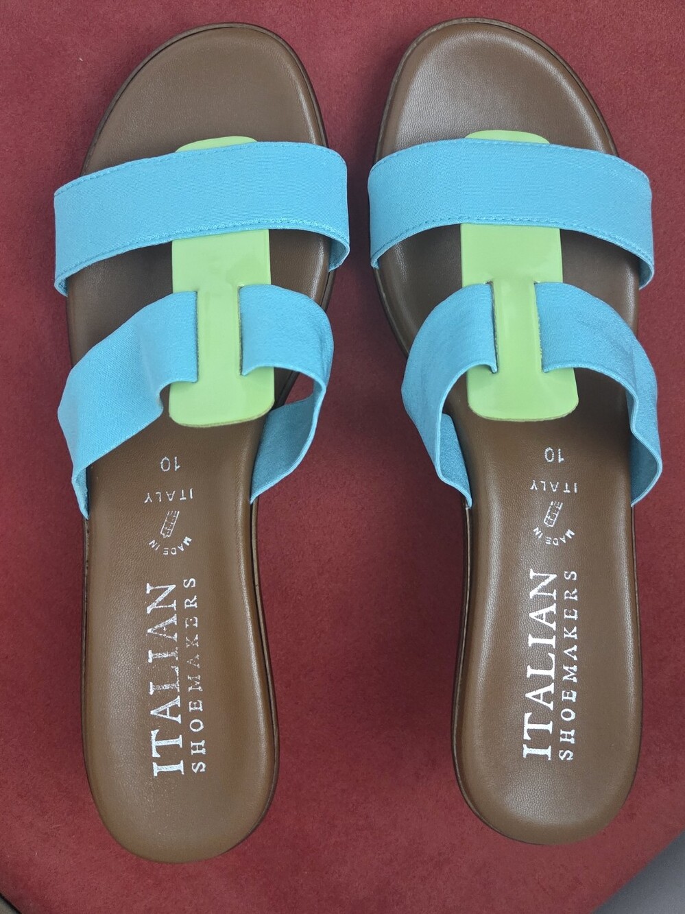 Italian Shoemakers Turquoise & Lime Slide Sandals